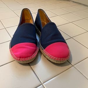 Colorblock canvas cap toe slip on espadrilles